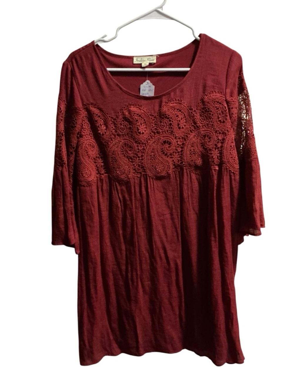 Indigo Rose Maroon Crochet Tunic Dress size medium - Picture 2 of 2